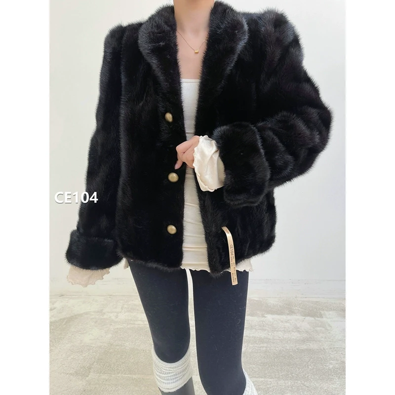 【CE104】S码 棕黑色超短款逆毛貂皮大衣（肩41胸100衣59袖61）