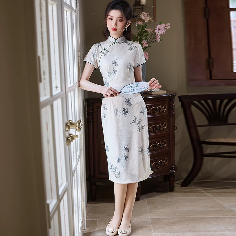 新中式旗袍2025夏季高端老上海素雅国风礼服复古改良日常可穿裙子