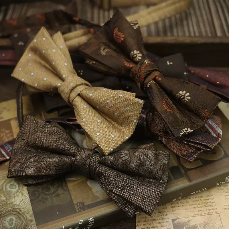 领结新品男士花色复古百搭新郎结婚女款咖啡棕红蓝色条纹花结个性