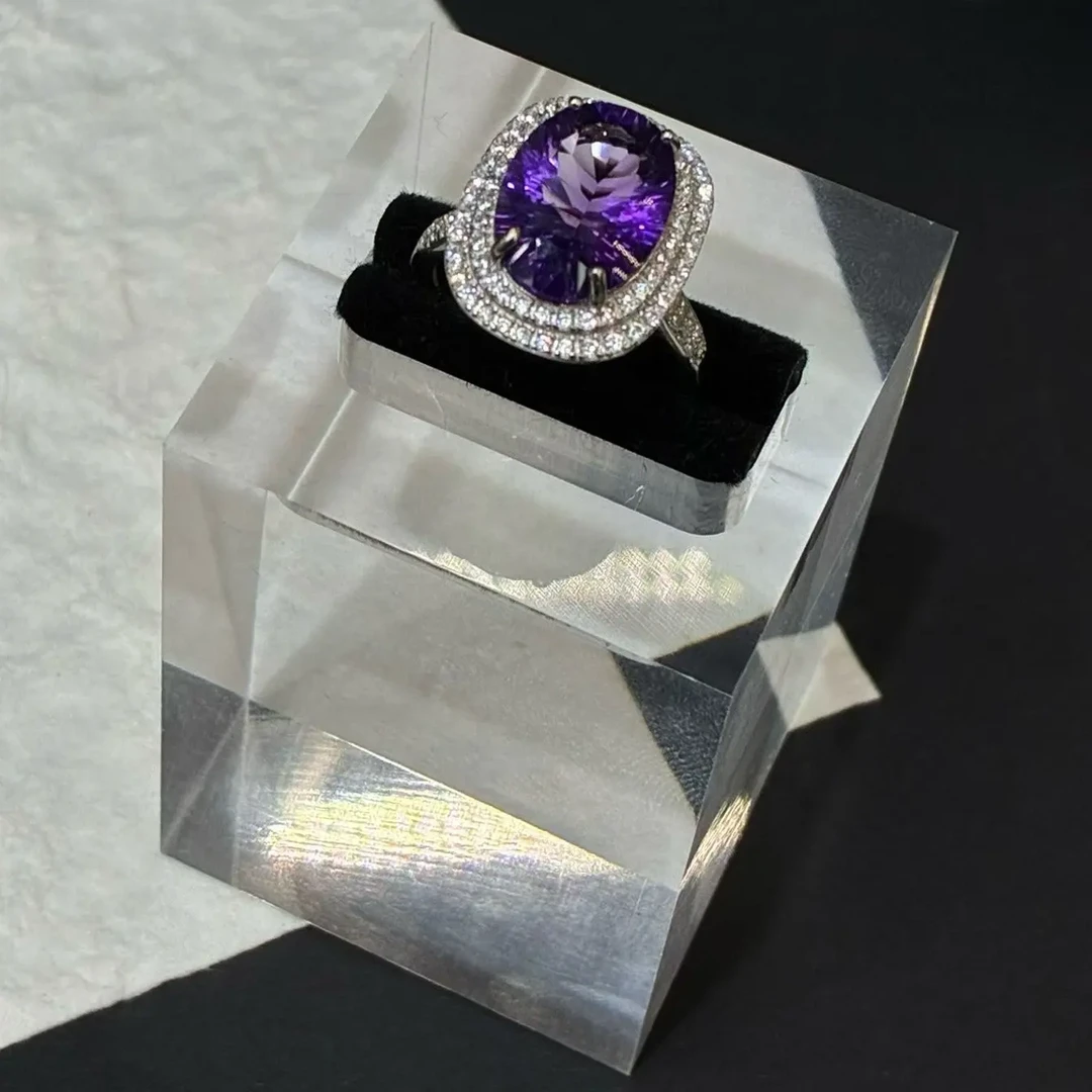 《泉妙》天然紫水晶银镶嵌轻奢经典大方精致气质优雅时尚戒指