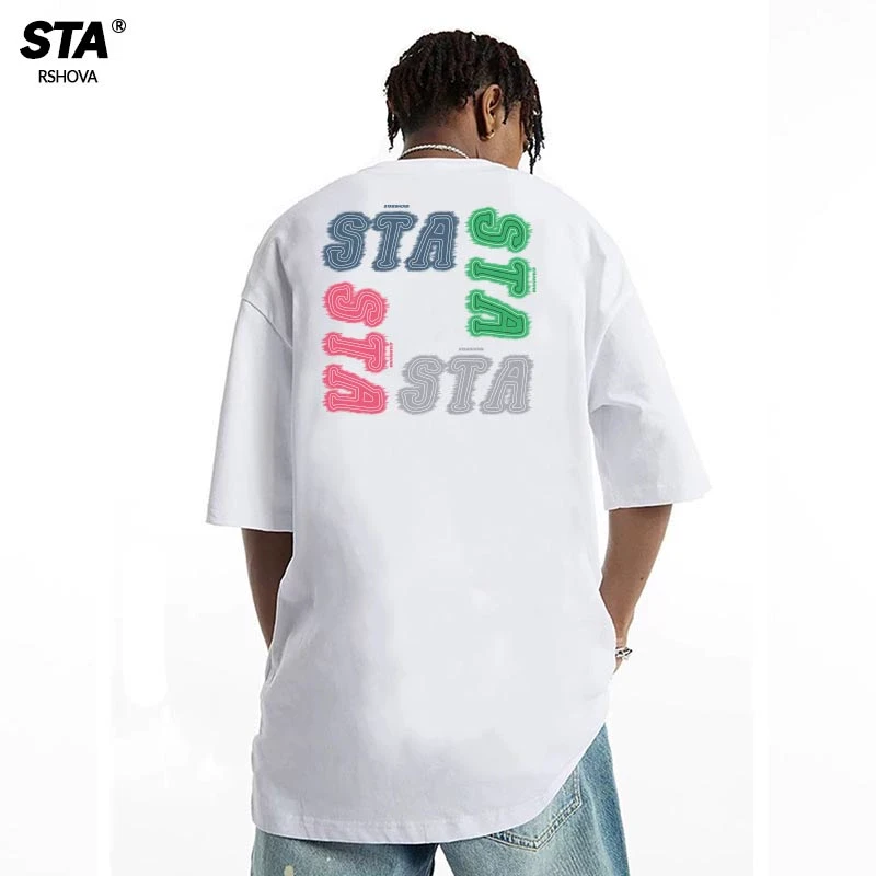 STA R'S2025夏季短袖T恤男女休闲宽松纯棉上衣潮牌重磅情侣半袖