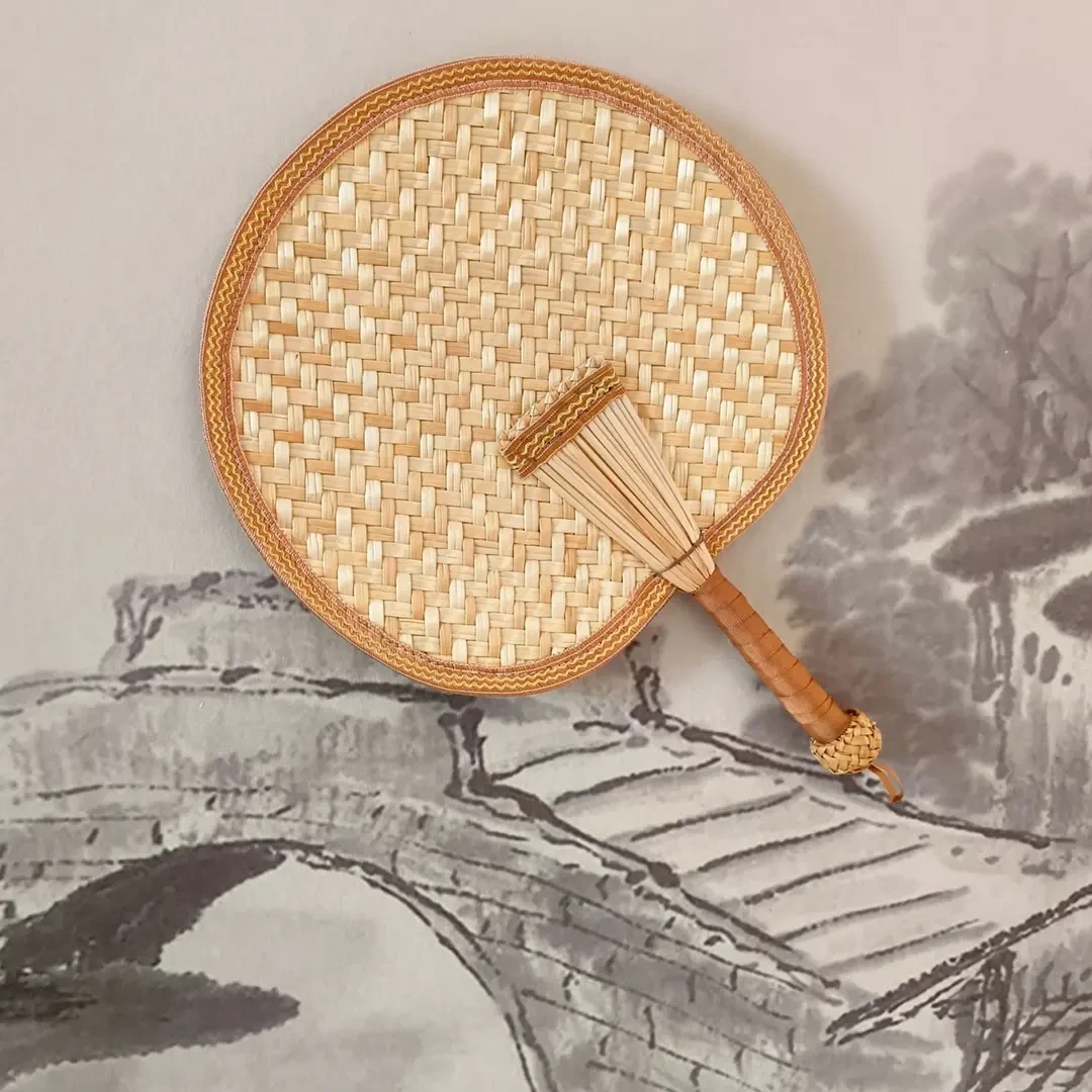 手摇蒲扇扇子遗手工编织席花家用麦秆扇多彩花边老团扇驱蚊纳凉