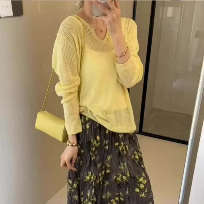 温柔风纯色镂空薄款针织开衫女春夏新款慵懒风法式外搭防晒上衣潮