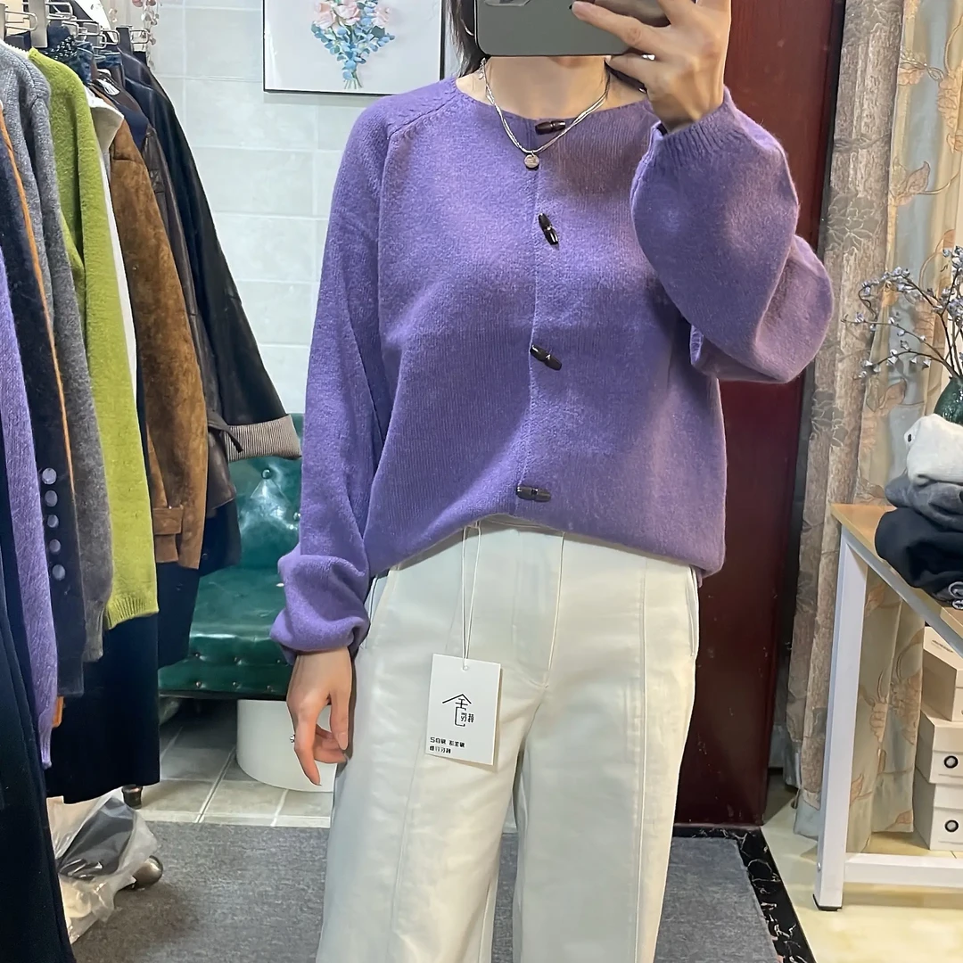 蕊蕊家秋季不褪色常规圆领针织毛针织衫开衫网红休闲针织衫