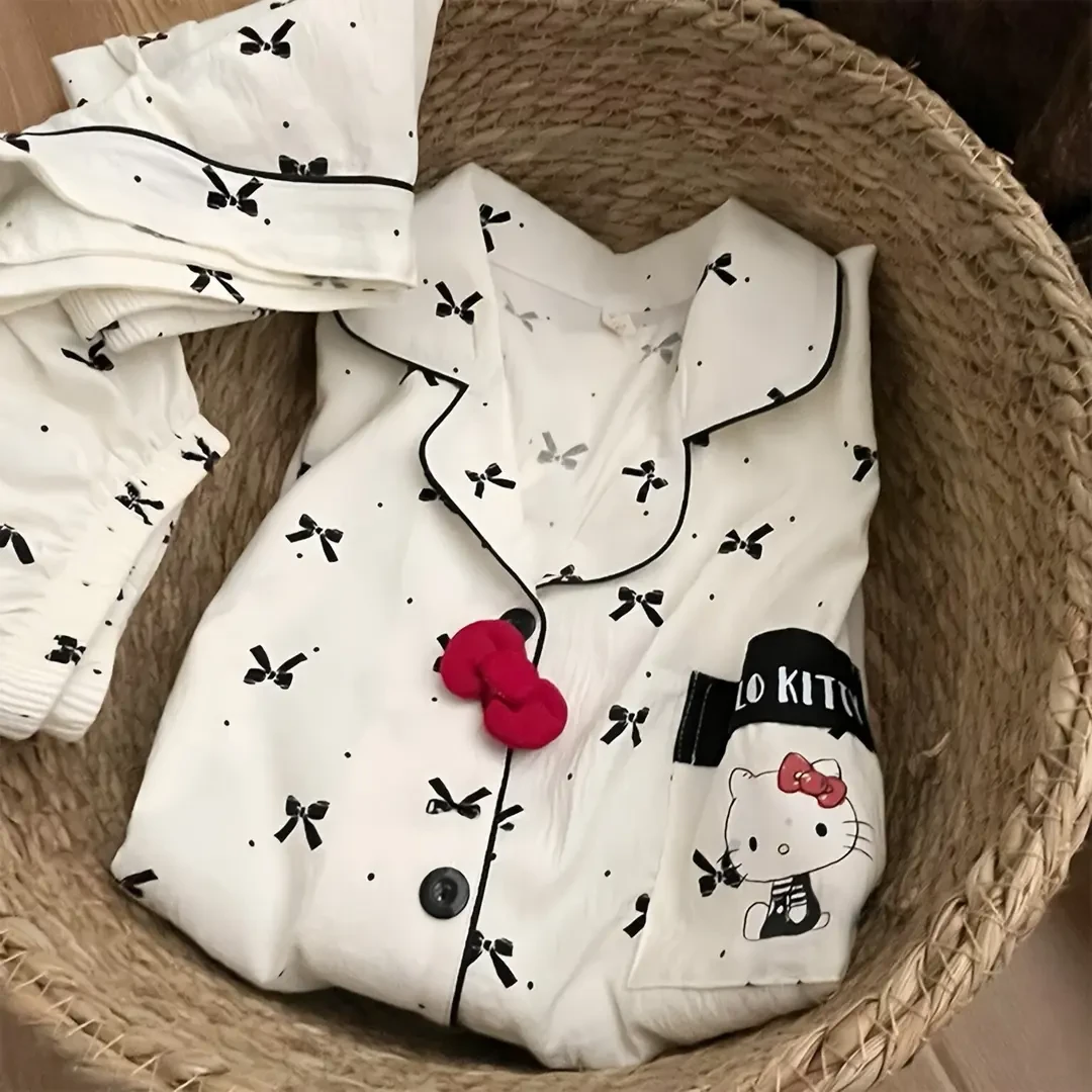 可爱HelloKitty睡衣女夏季短袖三件套可爱甜美云朵棉薄款家居服