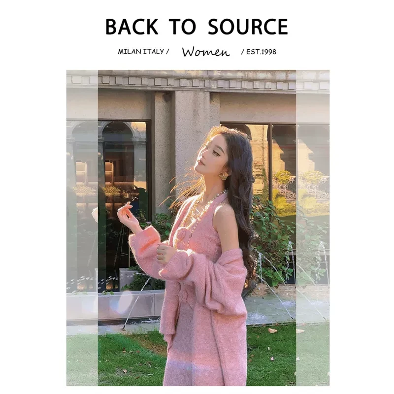 轻熟风御姐秋冬套装女毛衣外套针织背心一整套ootd穿搭新款半身裙