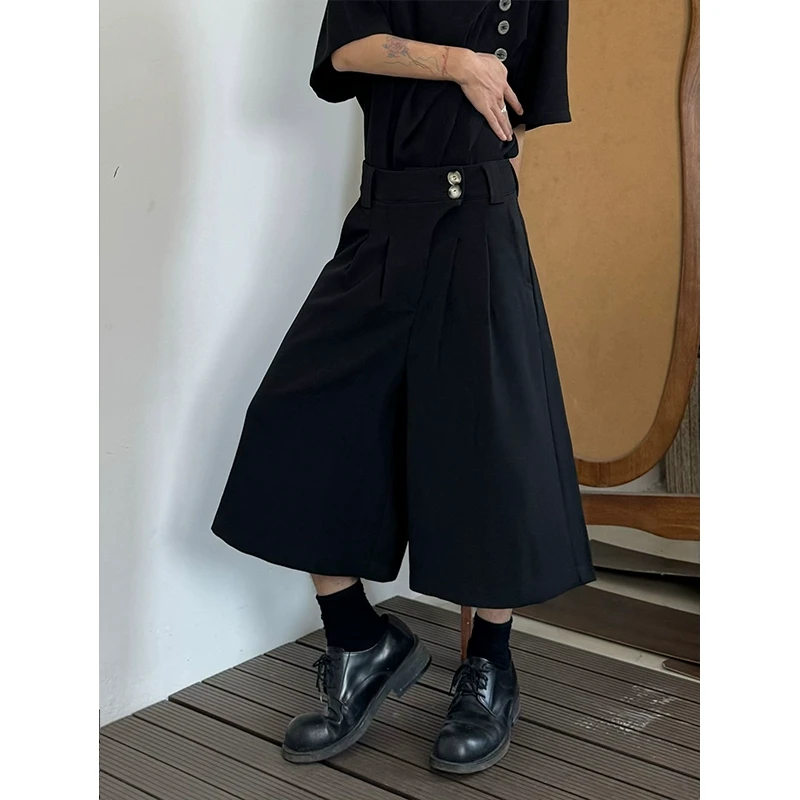 山月SHANYUE夏季宽松休闲西裤高级设计纯色百搭短裤通勤裤子五分