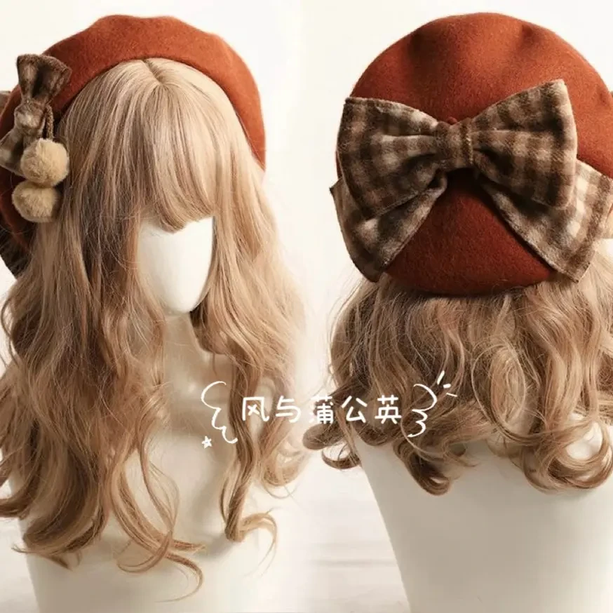 原创洛丽塔蝴蝶结秋冬无檐极简风贝雷帽帽子可爱韩版学生ins
