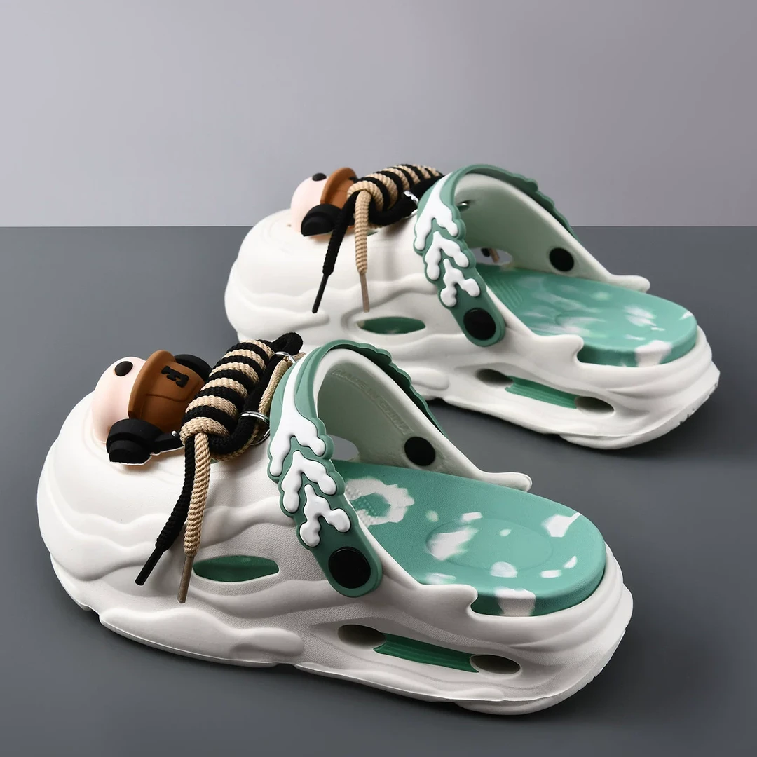 洞洞鞋男款耳机狗夏天厚底增高防滑踩屎感外穿新款沙滩包头凉拖鞋