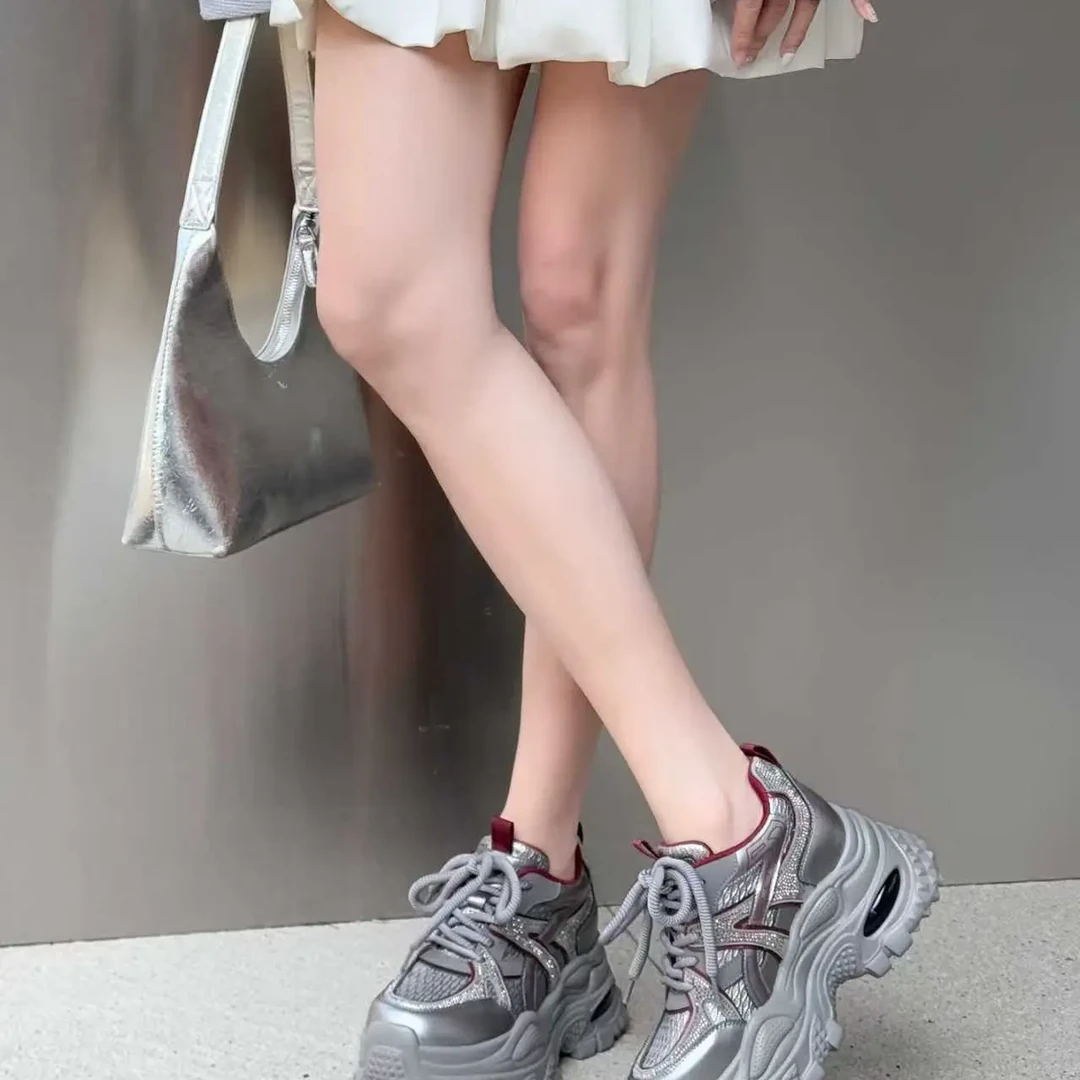 老爹鞋女款2025新款秋季真皮小个子增高厚底鞋轻便运动休闲鞋女