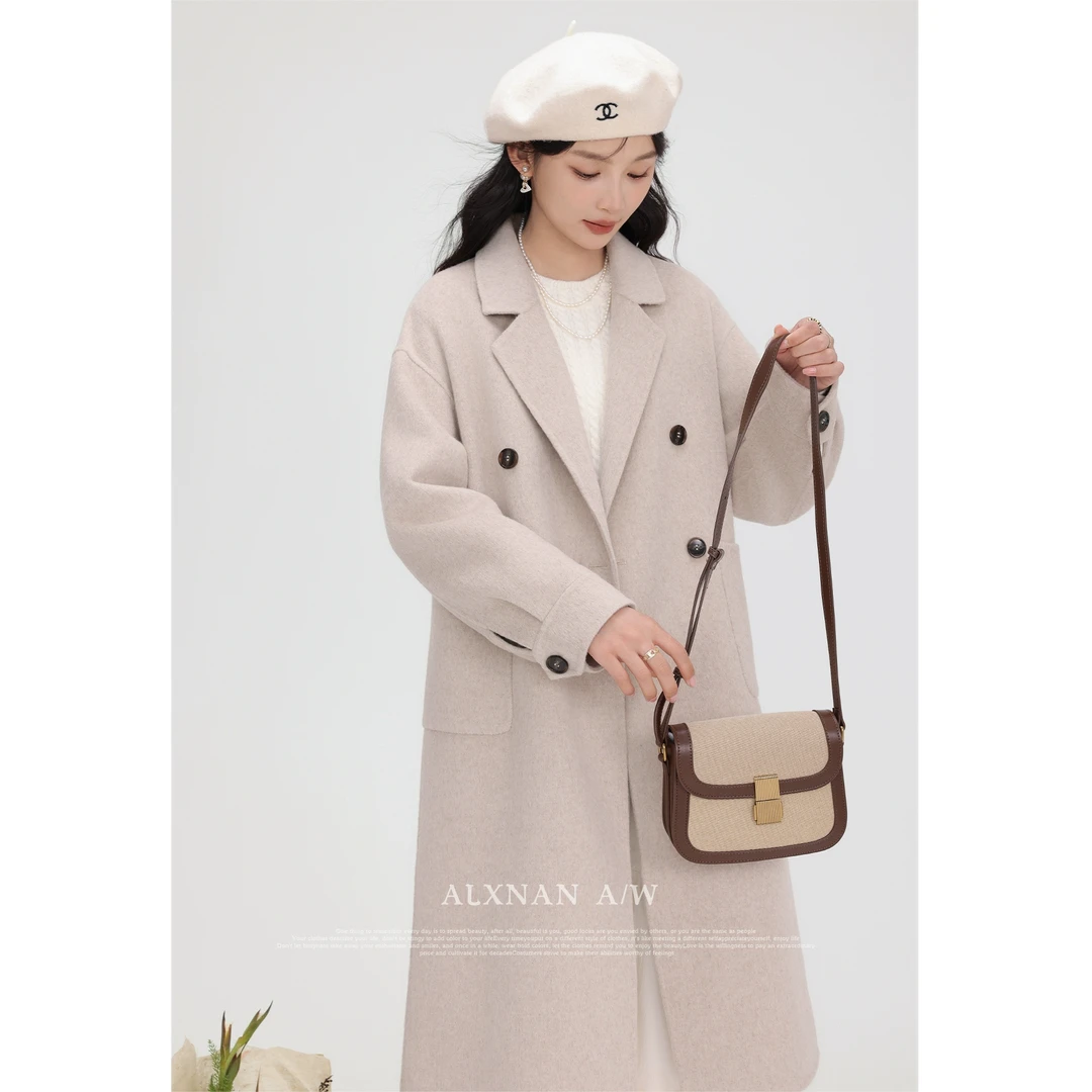 Q鹿向南《燕麦可可》燕麦色冬季双面呢手工重工毛呢外套女LXN31913