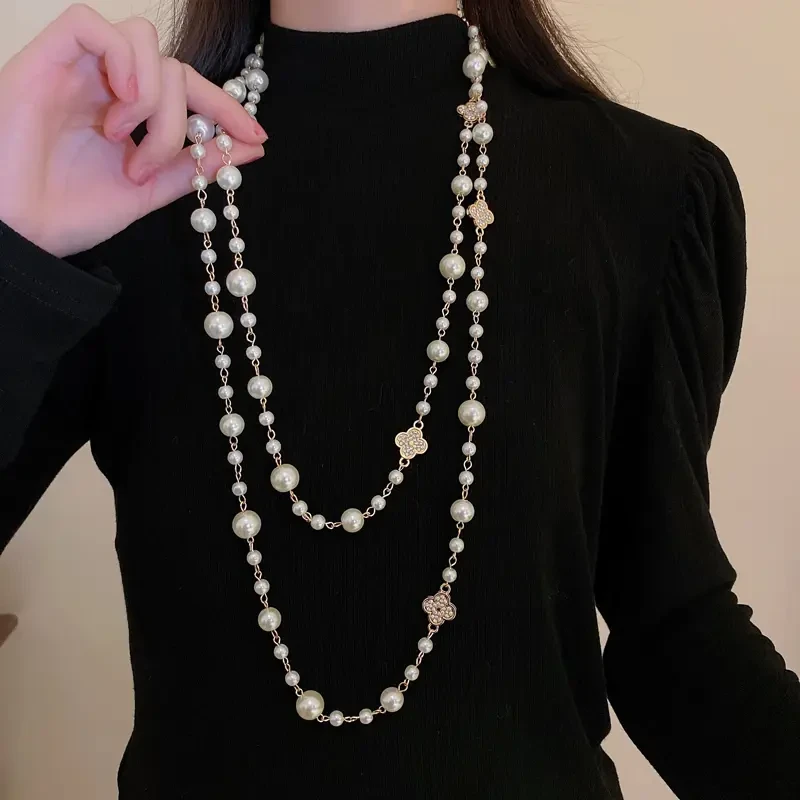 轻奢气质时尚长款叠戴项链小众设计珠珠脖颈链