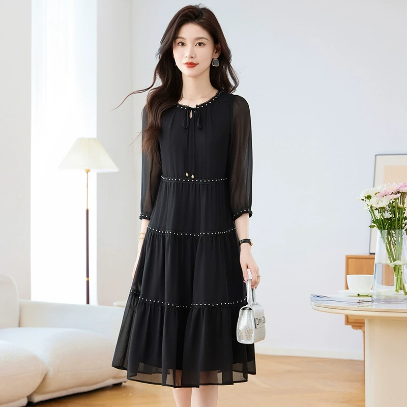 雪纺连衣裙子女夏2025新款小个子妈妈十三行高端品牌今年流行爆款