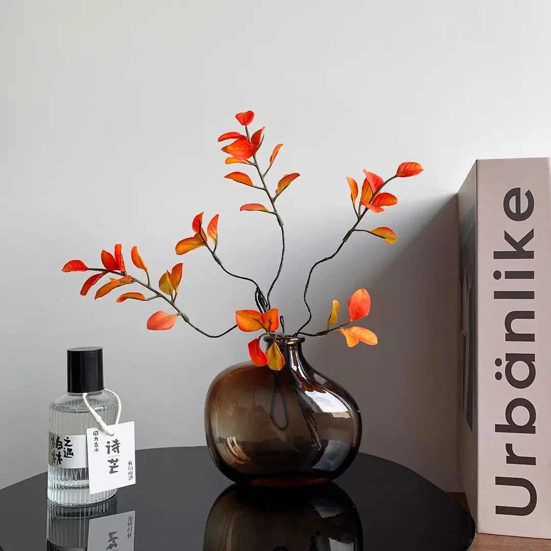 仿真花树枝红枫叶假花树叶子发财叶室内家居客厅枫叶假花北欧风yw