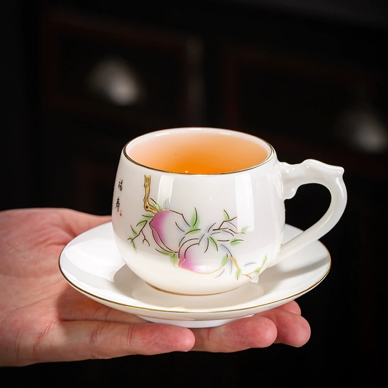 羊脂玉陶瓷主人杯防烫带把泡茶杯宝石黄大号喝茶杯个人专用品茶杯