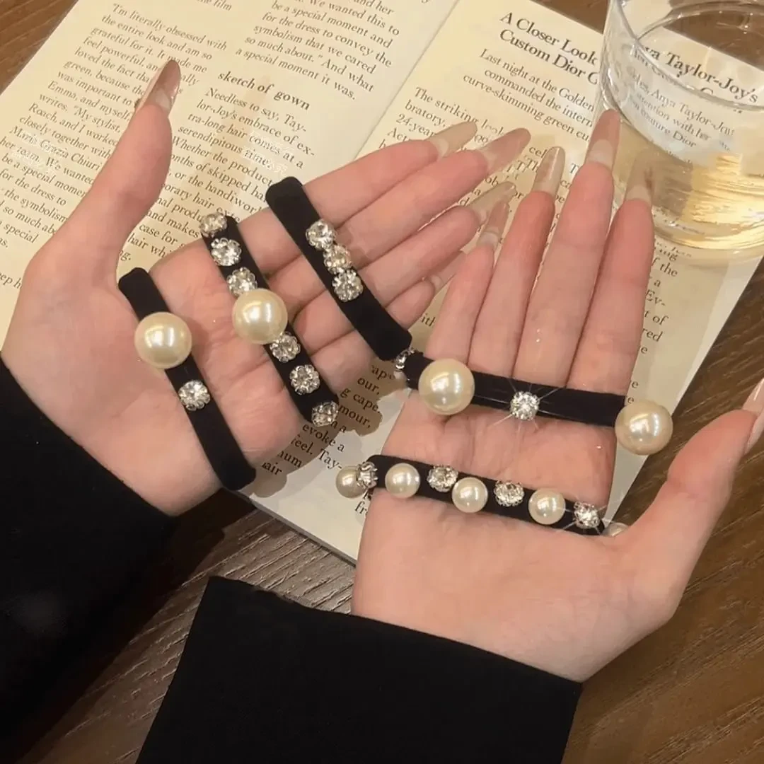 气质珍珠水钻头绳皮筋女扎头发高马尾丸子头高级千金感不伤发发圈