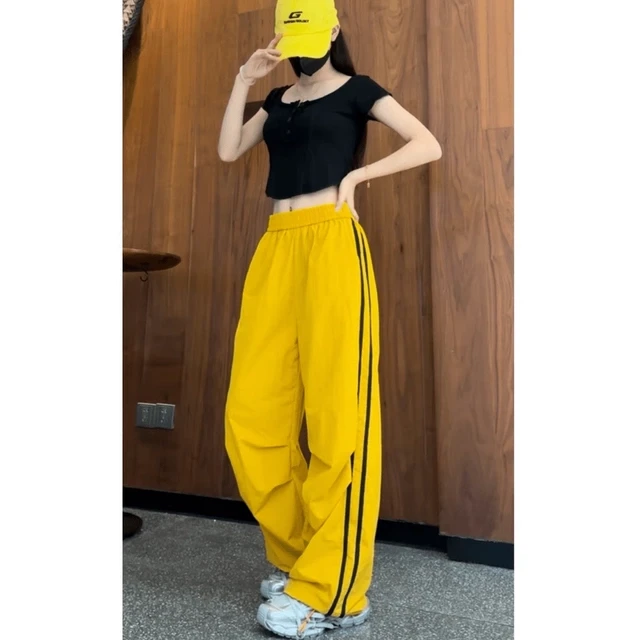 夏季多巴胺运动休闲裤子女2025新款高腰直筒阔腿裤百搭薄款长裤潮