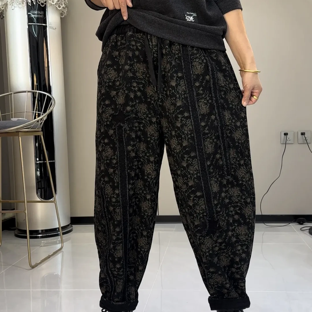冬季新款加绒个性彩色花型牛仔老爹裤5808