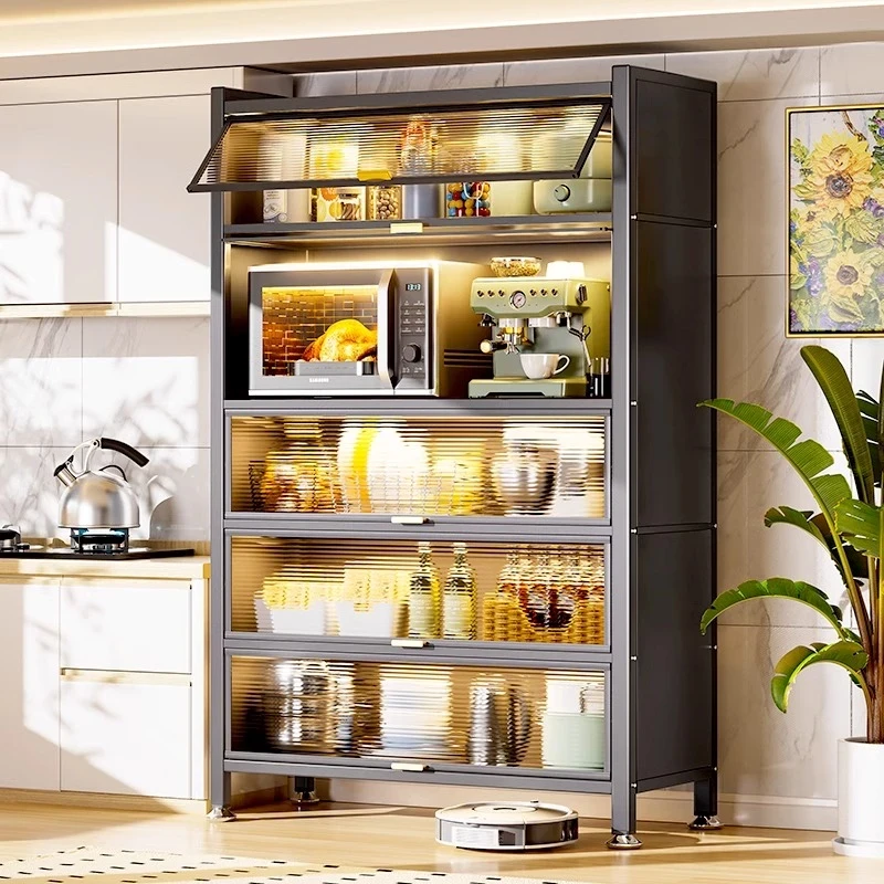 碳钢柜子厨房置物架落地多层家用收纳多功能微波炉橱柜储物碗柜子