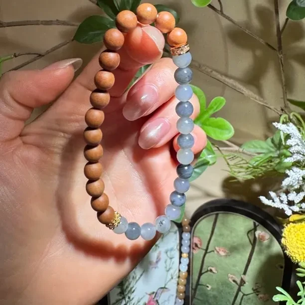 【橦芯珠宝】和田玉青花➕檀木手串设计款