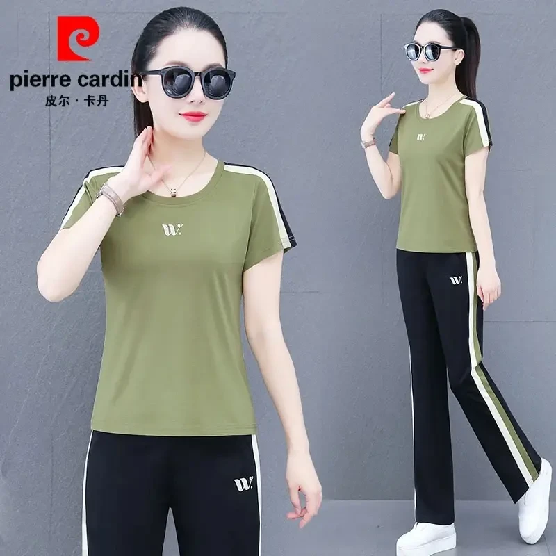 皮尔卡丹品牌女士两件套套装洋气阔腿减龄韩版夏天休闲服大码休闲