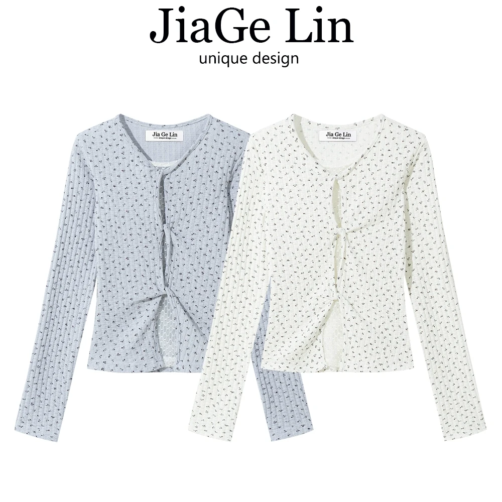 JiaGeLin韩系蕾丝拼接扭结碎花上衣女春设计感假两件独特漂亮小衫