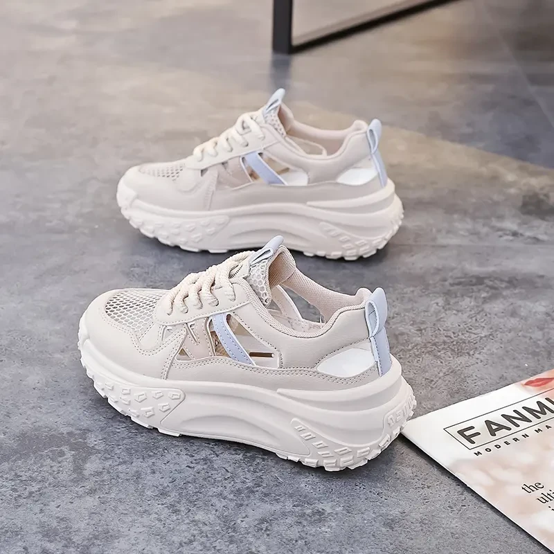 2025夏季厚底增高5CM镂空透气女鞋网面百搭运动休闲鞋时尚老爹鞋