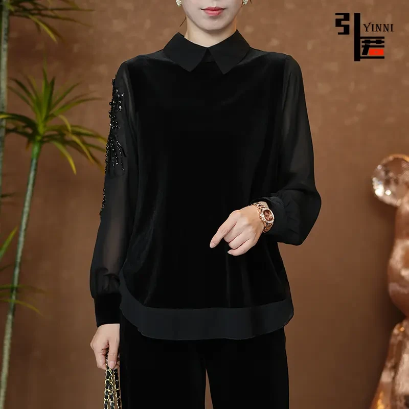 引匿(现货)A138丝绒时尚女士休闲百搭设计师小衫长袖打底衫2025春