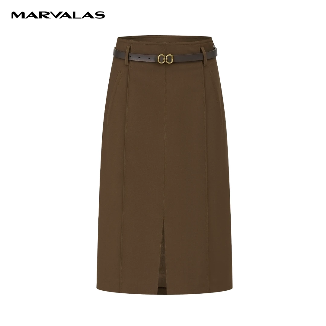 【陈大可】曼德诗纯色高腰半身裙春秋新款直筒中长裙子