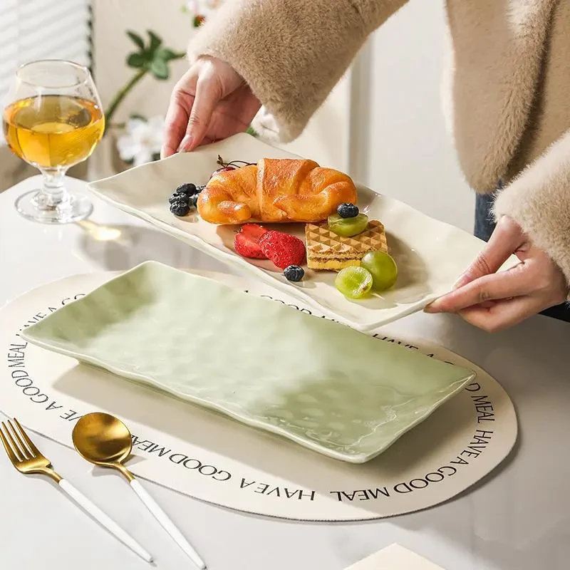 陶瓷盘子菜盘2024新款鱼盘家用蒸鱼盘子高级感12寸鱼盘长方形盘子