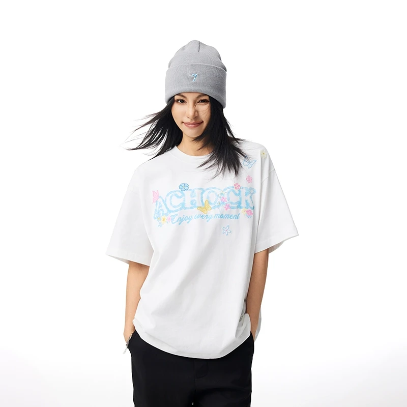 【Achock官方店】美式嘻哈手绘logo短袖潮牌新款情侣蝴蝶圆领T恤