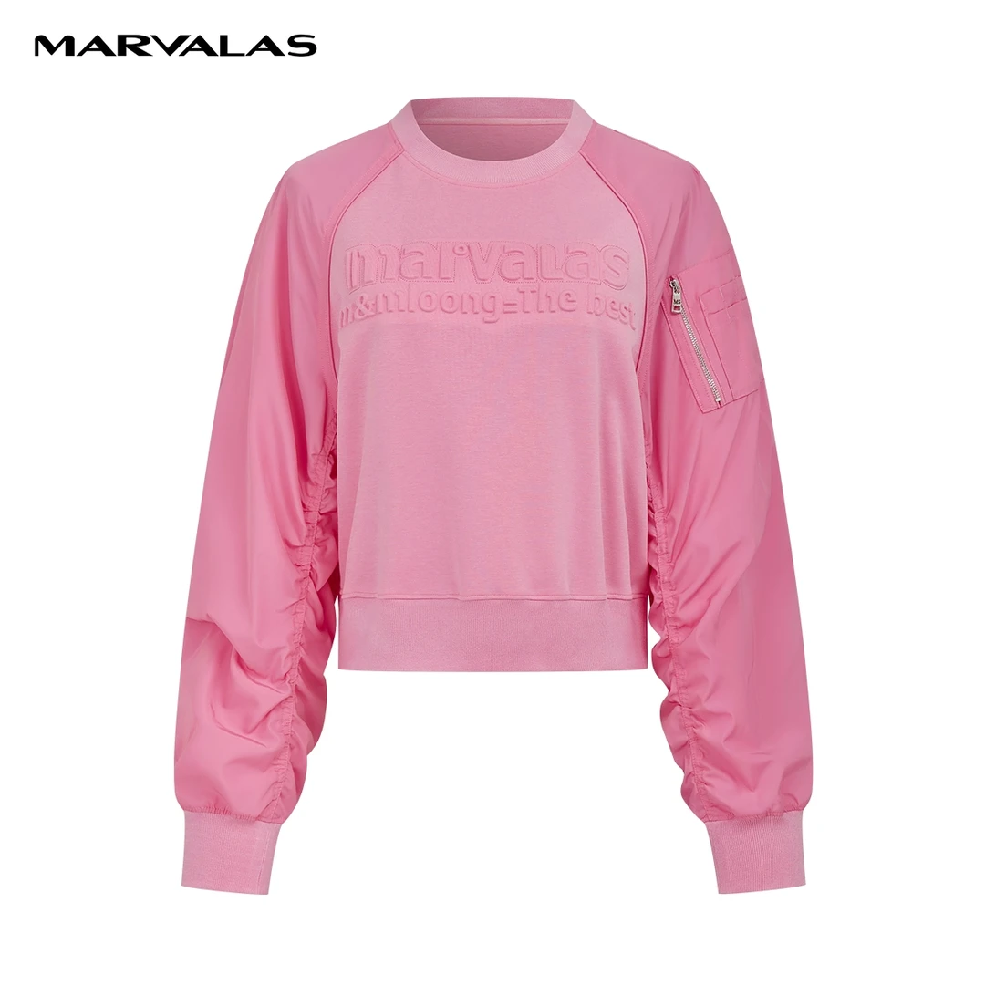 【婷婷专属】曼德诗拼接卫衣2024春装新款纯色宽松棉质套头衫上衣