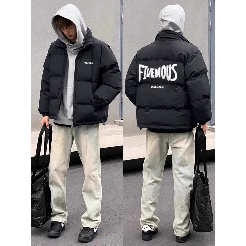 hiphop美式休闲男白鸭绒羽绒服男潮流高街冬季保暖设计感立领外套