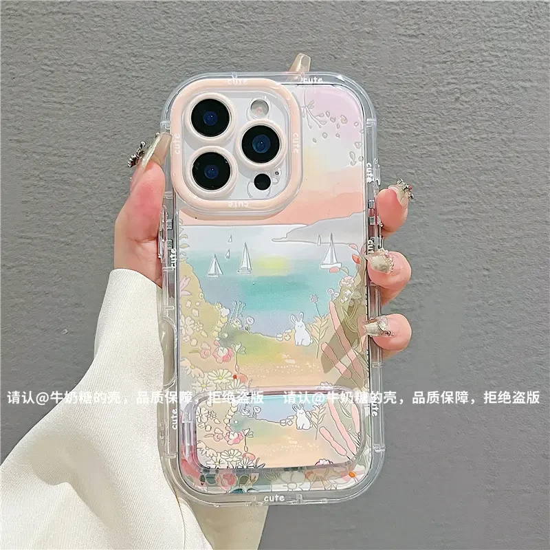 适用兔子羽纱奶油壳苹果16pro/华为荣耀/OPPO/VIVO/小米手机壳