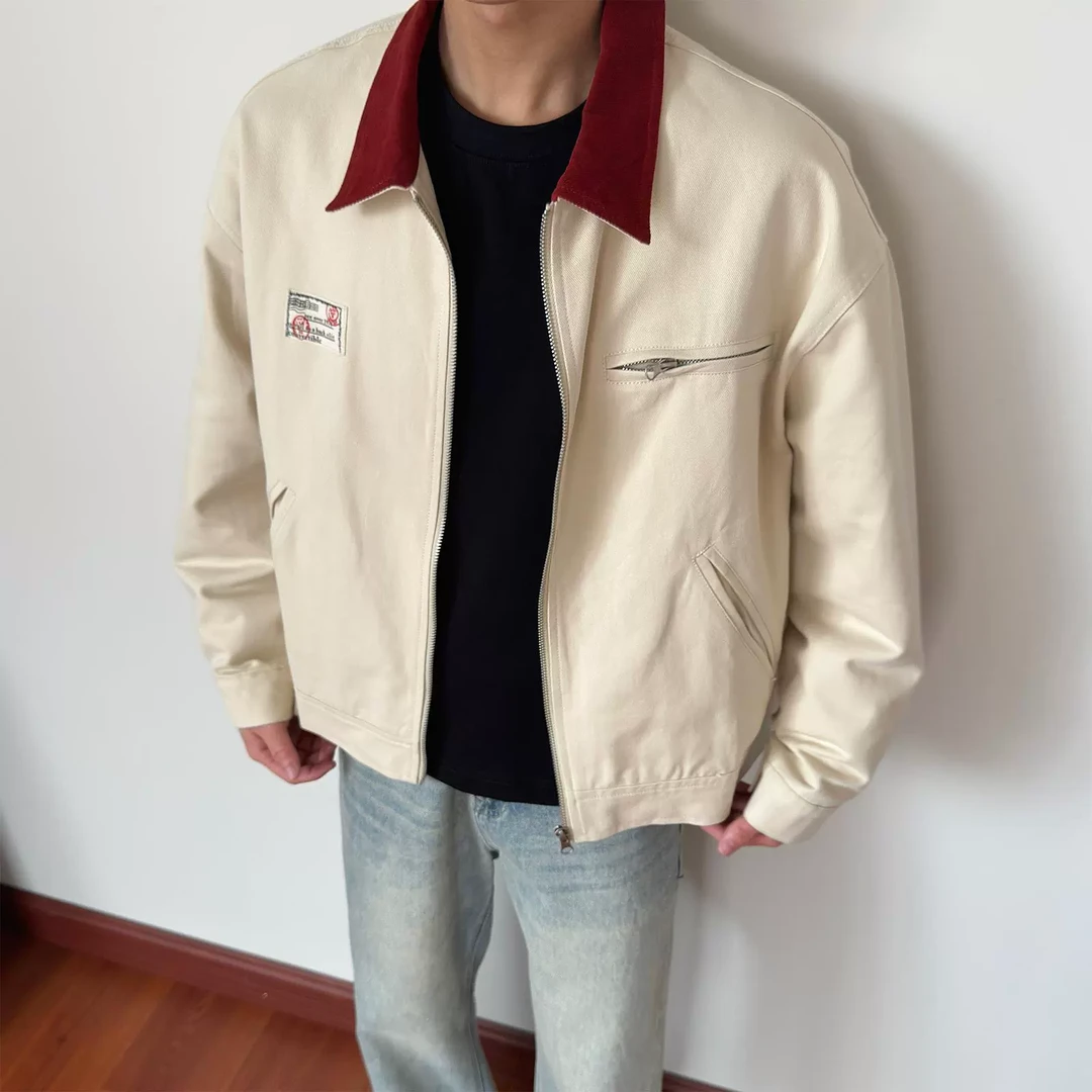 布老哥Blog美式复古撞色翻领底特律春季宽松显高clf短宽夹克W388