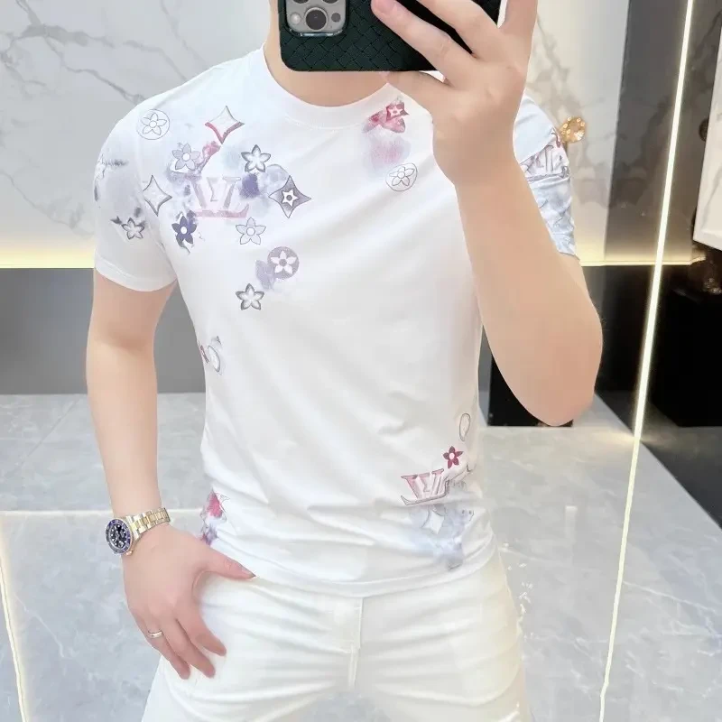 2025夏季新款欧货针织男士圆领T恤轻奢潮流修身帅气个性百搭短袖