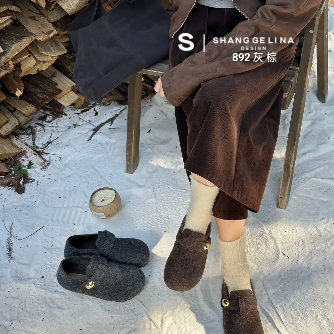 高级感毛呢内增高勃肯鞋女冬加绒保暖厚底毛毡棉鞋爆款百搭