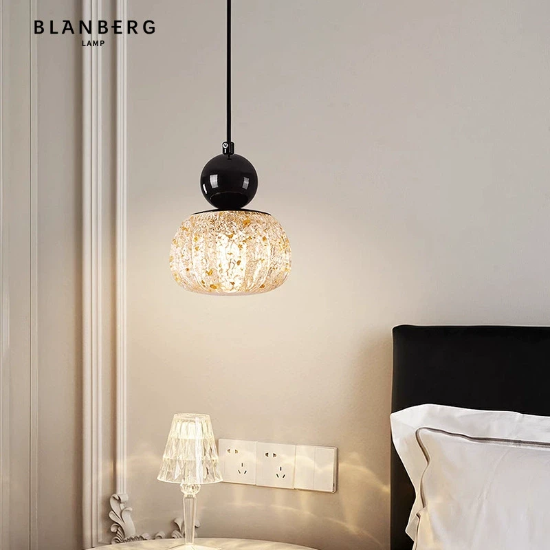 金箔树脂小吊灯意式极简高级感房间灯具简约现代可升降卧室床头灯