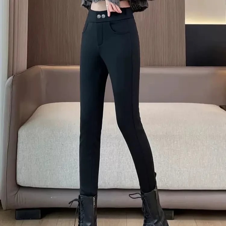 秋冬新款加绒加厚小黑裤高腰紧身显瘦韩版百搭小脚裤打底外穿
