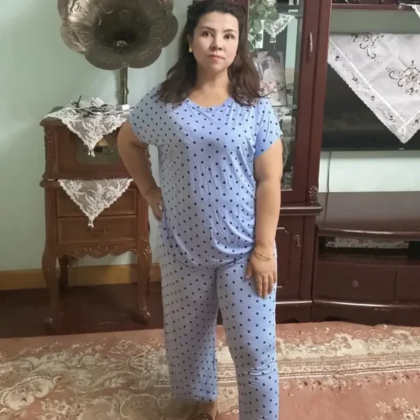 夏季女款短袖圆领云朵棉睡衣套装休闲舒适家居服