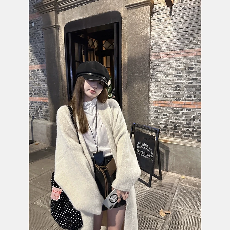 圆脸柒柒 针织开衫外套女宽松中长款慵懒风可爱韩系小个子穿搭