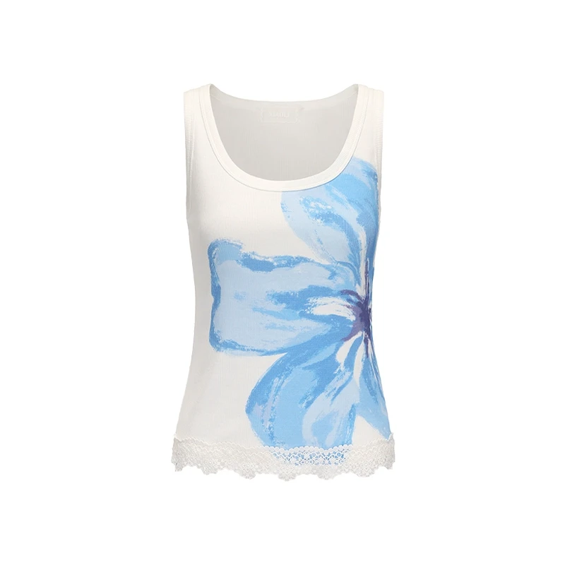 【XIAOLI】noundnound筱李白色蓝印花时尚针织运动背心女25春夏新款