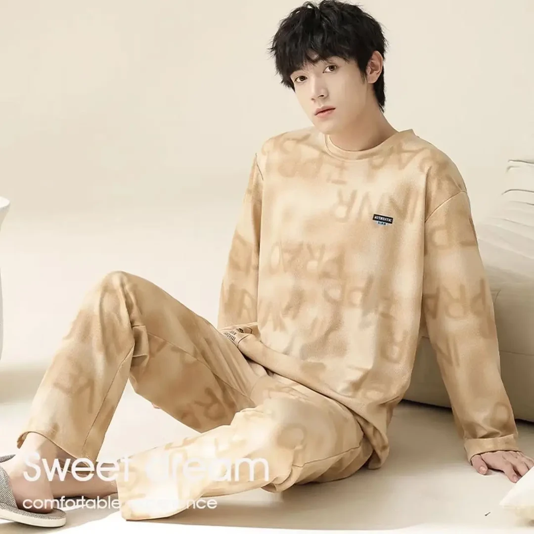 27-男士春秋款长袖简约圆领卡其休闲家居服睡衣款号23246