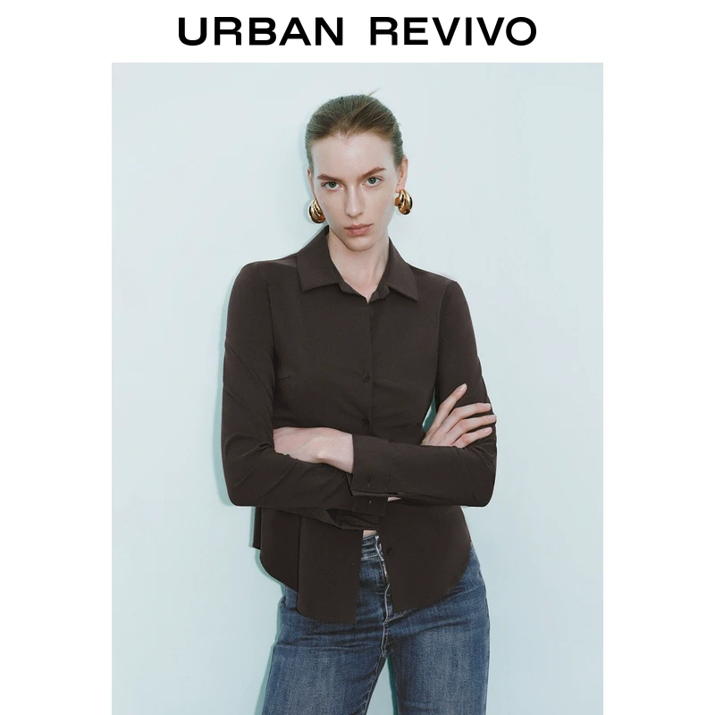 UR2025春季新款女装欧若风复古通勤翻领长袖开襟衬衫UWM250007