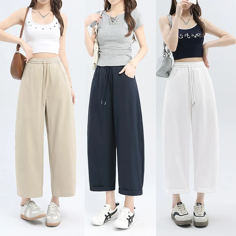 老钱风九分休闲香蕉裤子女2025夏季薄款高腰宽松百搭小个子奶奶裤