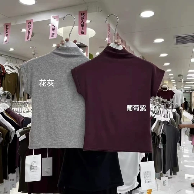 好穿软糯显瘦小立领短袖打底上衣女气质爆款早秋新款T恤修身时尚