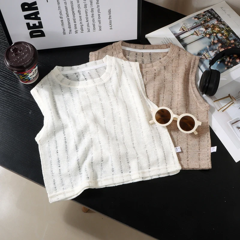 夏季镂空男女宝宝百搭时尚透气宽松无袖针织背心韩版潮流时尚款