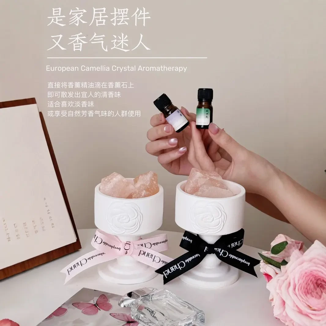 欧式山茶花晶石罗马石膏造型香薰天然橙盐晶石香薰卧室办公室H992