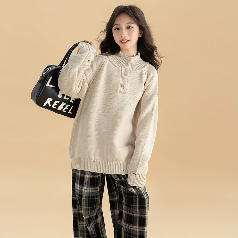 女童2025年秋季新款套头毛衣女中大童韩版休闲秋装套装洋气针织衫