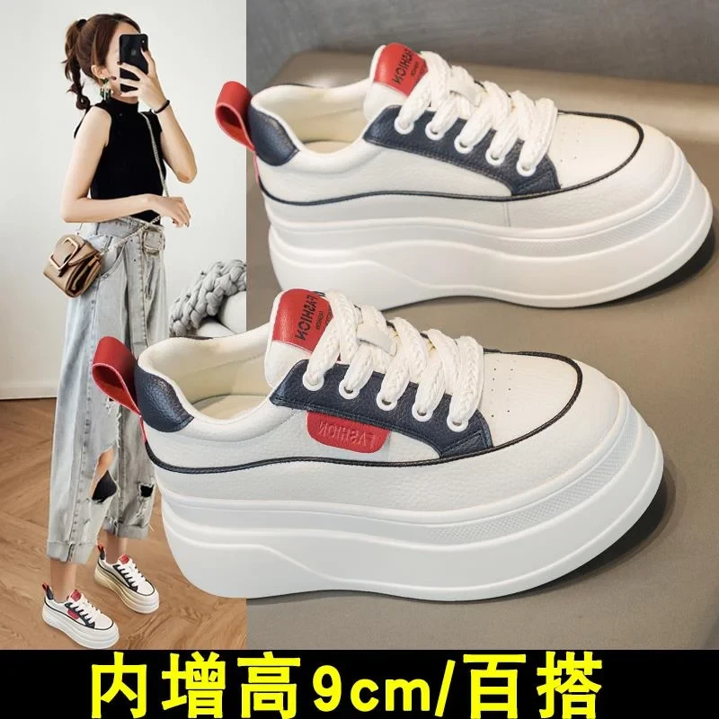 厚底小白鞋女2025春季新款松糕小个子超高跟内鞋子女ins潮牌百搭